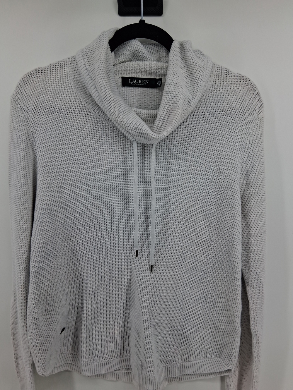 Lauren Ralph Lauren Cream Drawstring Cowl-Neck Waffle Hoodie